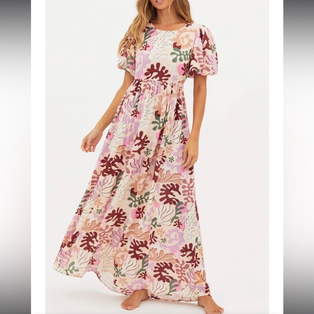 Beach Riot Weston Cutout Puff Sleeve Backless Linen Maxi Dress